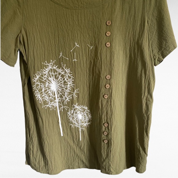 PURPLE TEXTURED DANDELION SHORT SLEEVE BUTTON FRONT TOP - Picture 4 of 8